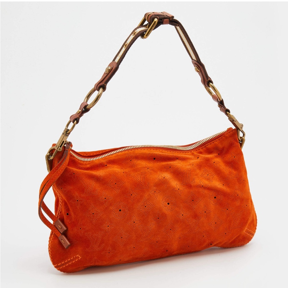 GUC Louis Vuitton orange monogram mahina suede PM bag